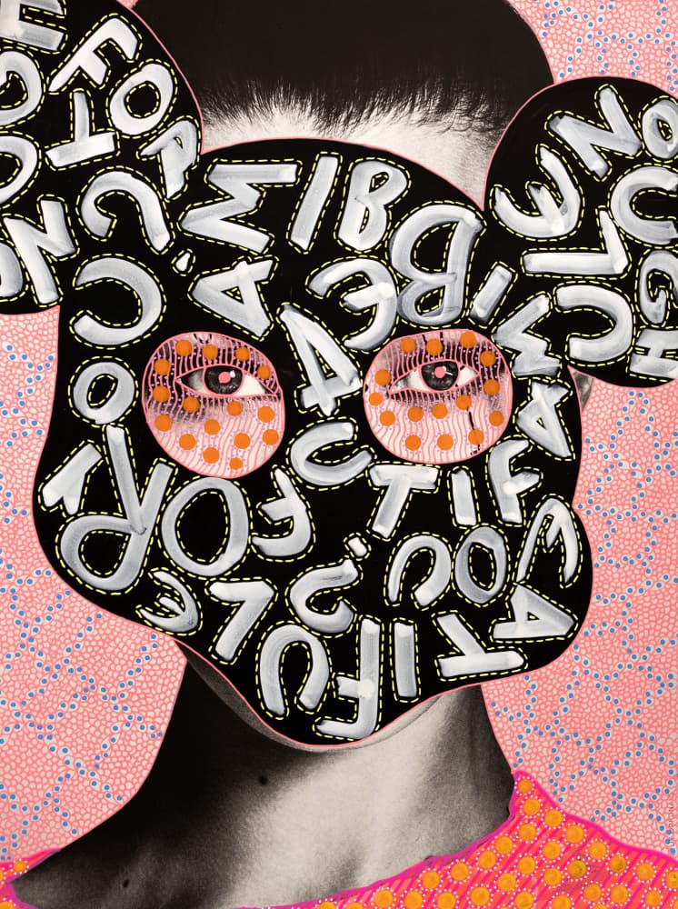 Vibrant Letter Mask Portrait by Naomi Vona — canvas wall art