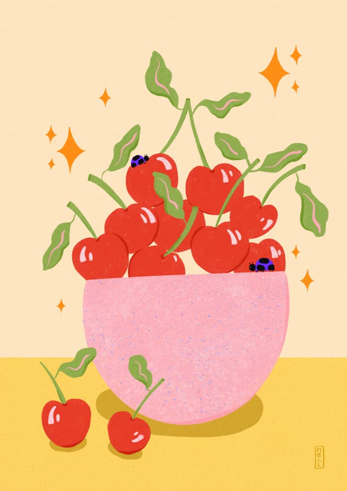Sweet Cherry Bowl by Dirkie Nell — canvas wall art