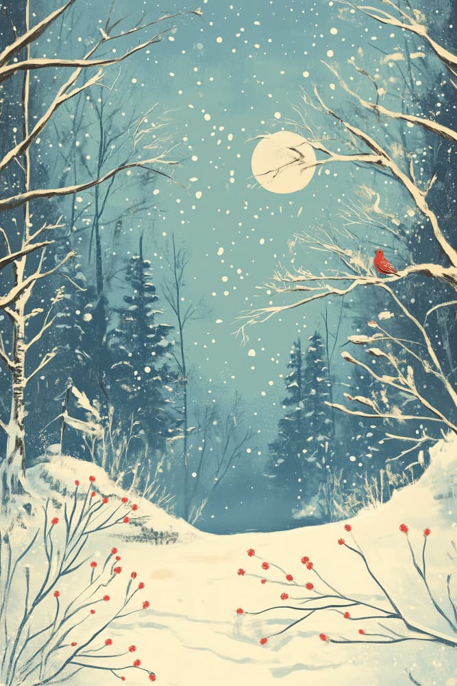Moonlit Snowy Path by Old Artists Studio IV — canvas wall art