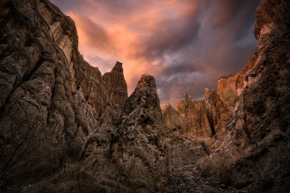 Dramatic Rock Formations Sunset by Jingshu Zhu — canvas wall art