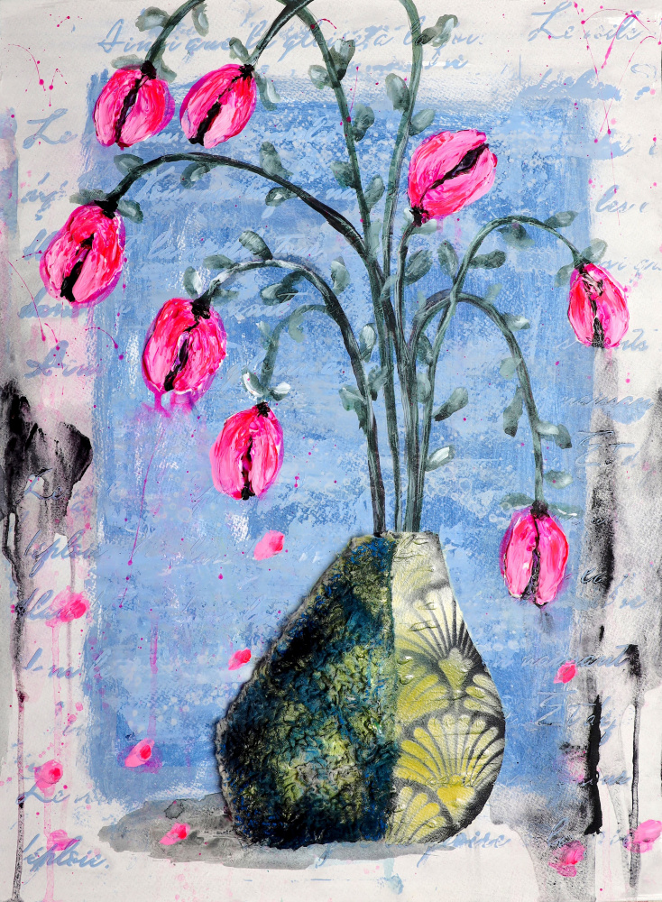 Expressive Pink Flowers by POOVI ART — canvas wall art