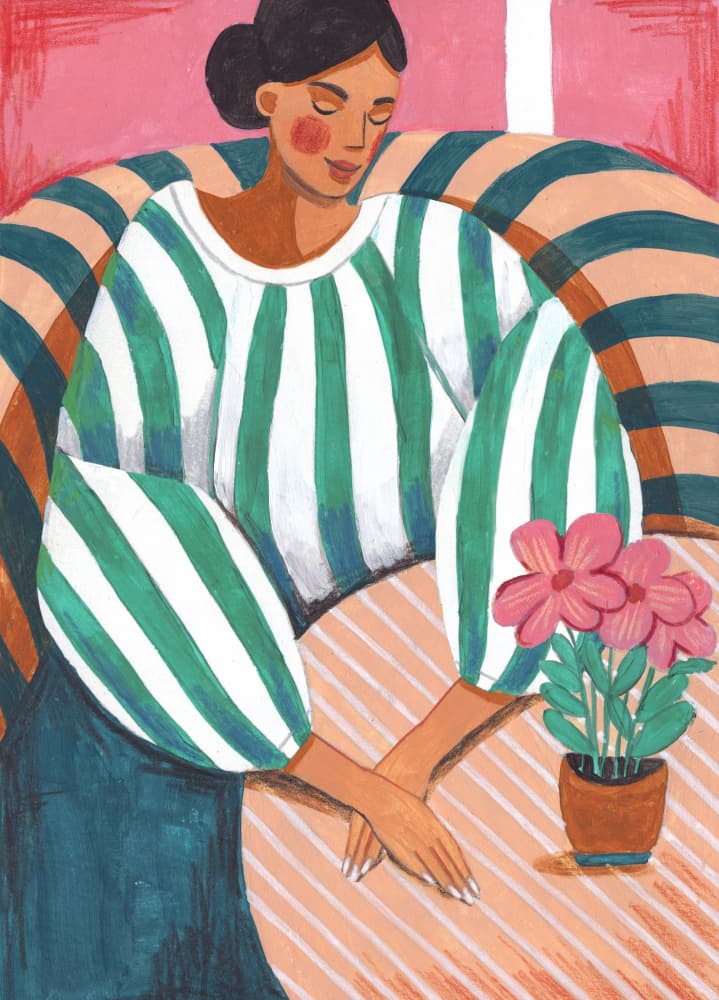 Woman in stripes in thought by Caroline Bonne Müller — canvas wall art
