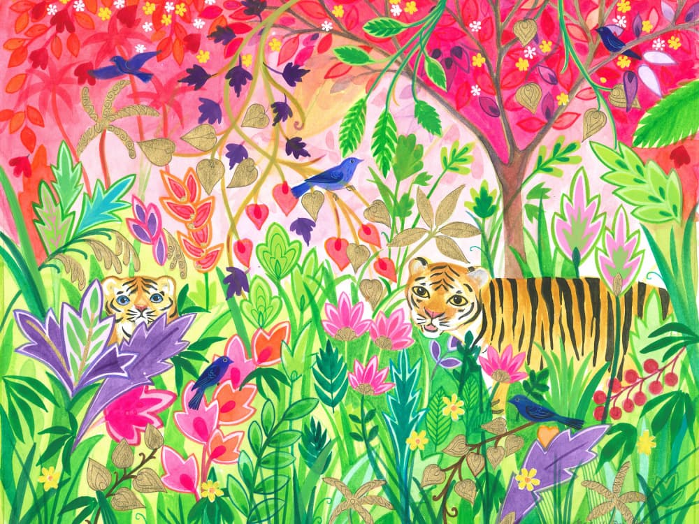 Jungle Painting With Lush Foliage And Exotic Animals by Isabelle Brent — canvas wall art