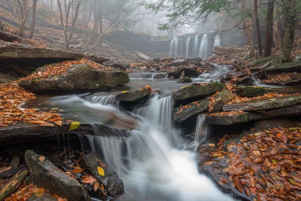 Misty Autumn Waterfall by Nick Kalathas — canvas wall art