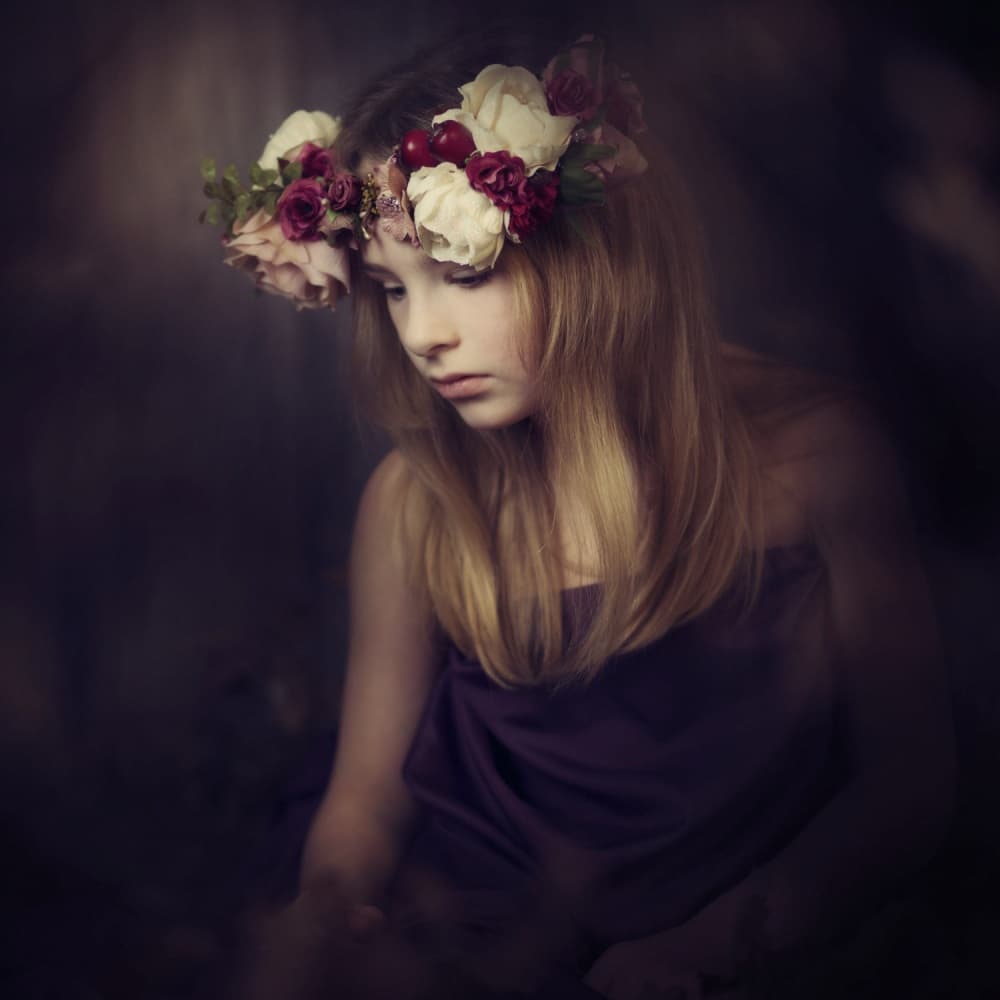 Pensive Girl with Flowers by Radovan Skohel — canvas wall art