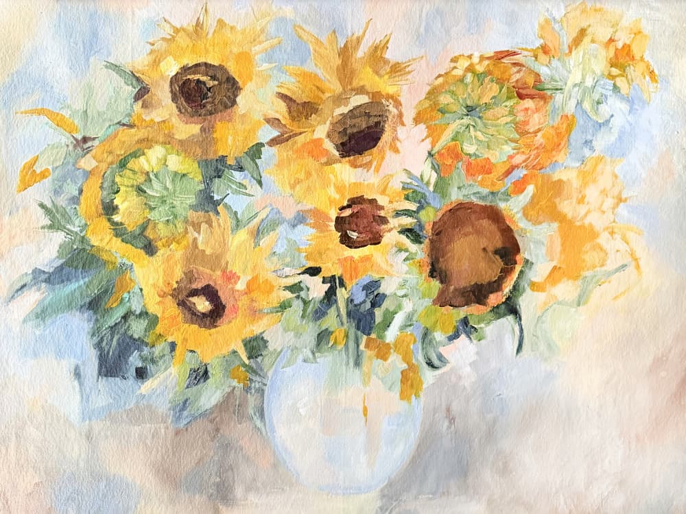 Vibrant Sunflower Still Life by Maryna Kovalchuk — canvas wall art