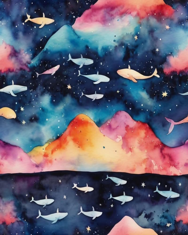 Dreamy Celestial Whales by Kintsugi99 — canvas wall art