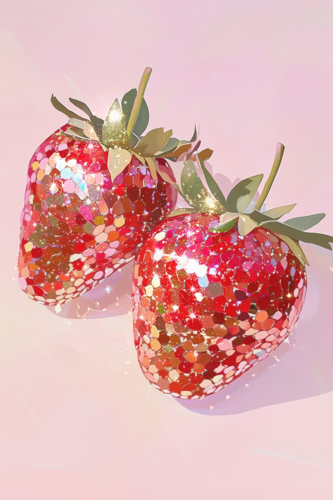 Sweet Glitter Strawberries by Melloi Art Prints — canvas wall art