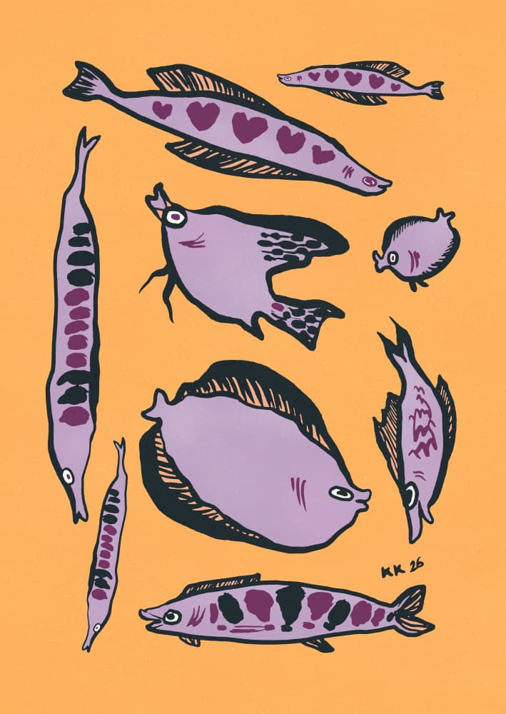 Whimsical Purple Sea Creatures by Katariina Kosunen — canvas wall art