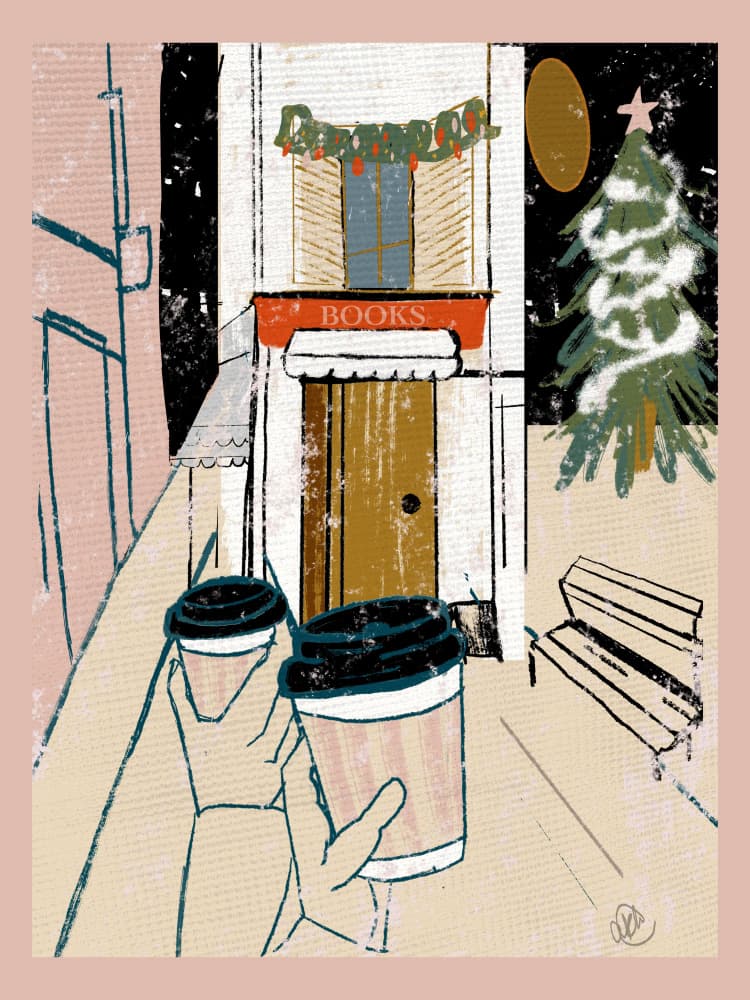 Holiday Bookshop Coffee by Alyssa Hamilton — canvas wall art