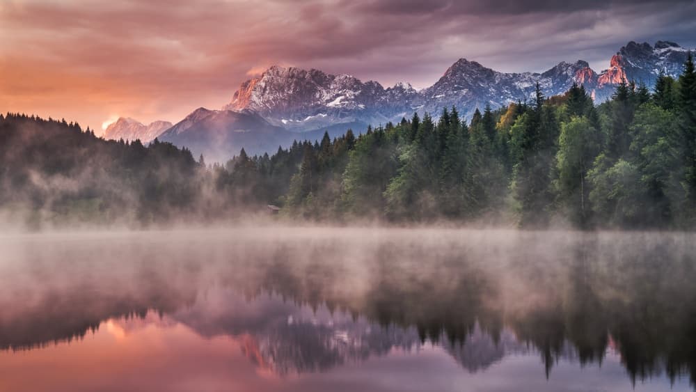 Misty Mountain Lake Reflection by Andreas Wonisch — canvas wall art