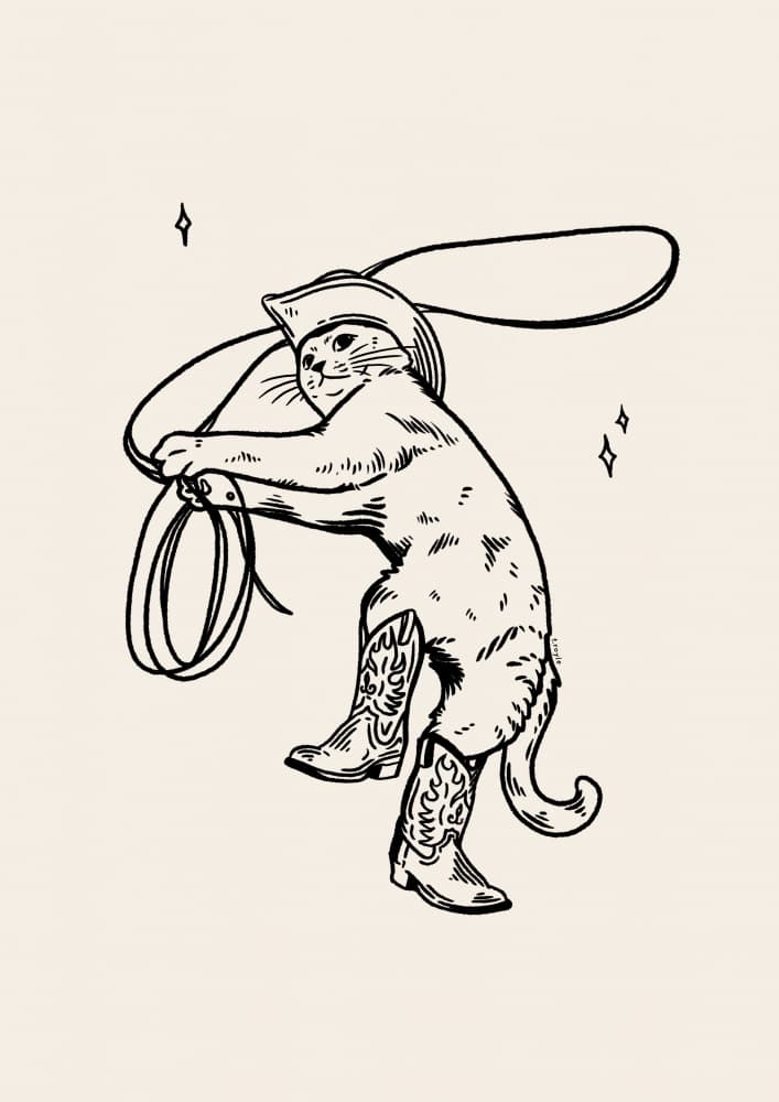 Cowboy Cat Lasso by Tara Royle — canvas wall art