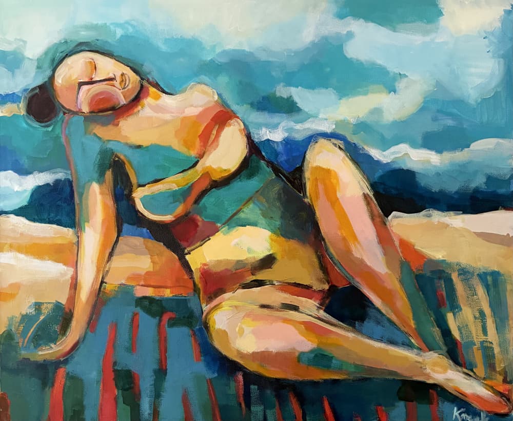 Abstract Woman Sunbathing by Magdalena  Krzak — canvas wall art