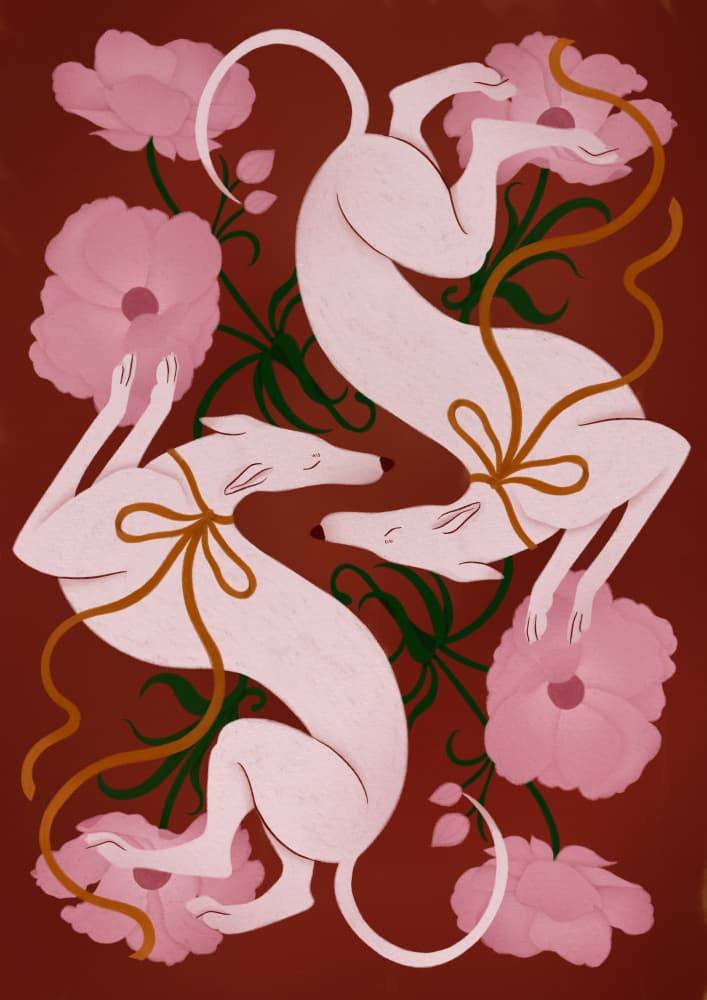 Elegant Greyhounds and Flowers by Ida Alvarsson — canvas wall art
