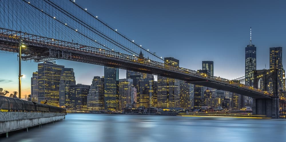 Brooklyn Bridge Dusk by Michael Jurek — canvas wall art