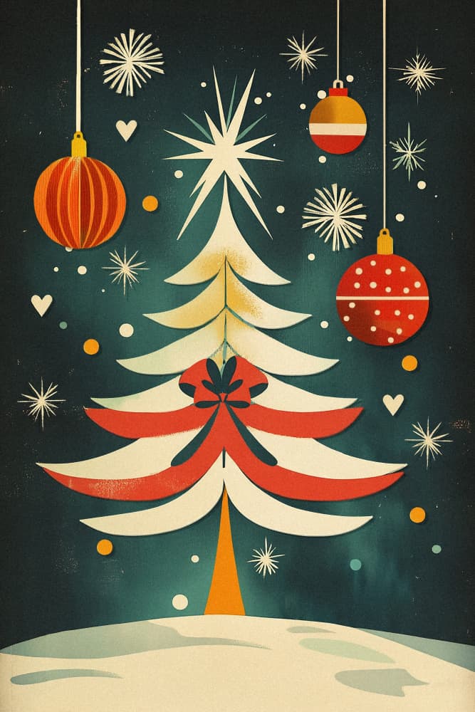 Festive Mid-Century Tree by Old Artists Studio IV — canvas wall art