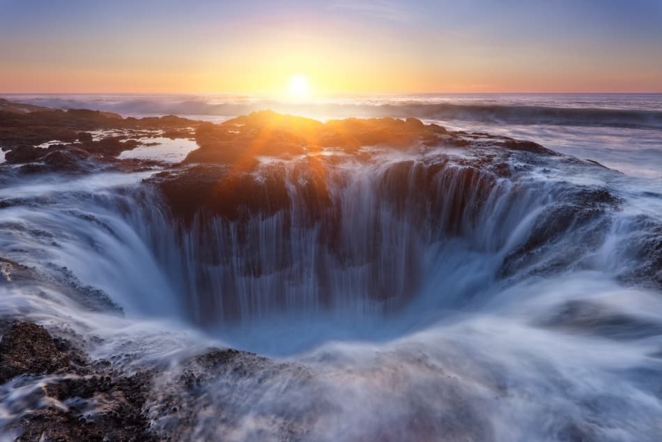 Golden Hour Ocean Fall by Miles Morgan — canvas wall art