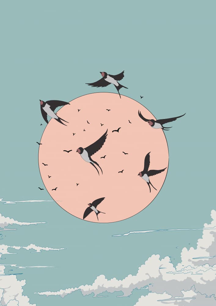 Swallows Under Orange Moon by Nicholas — canvas wall art