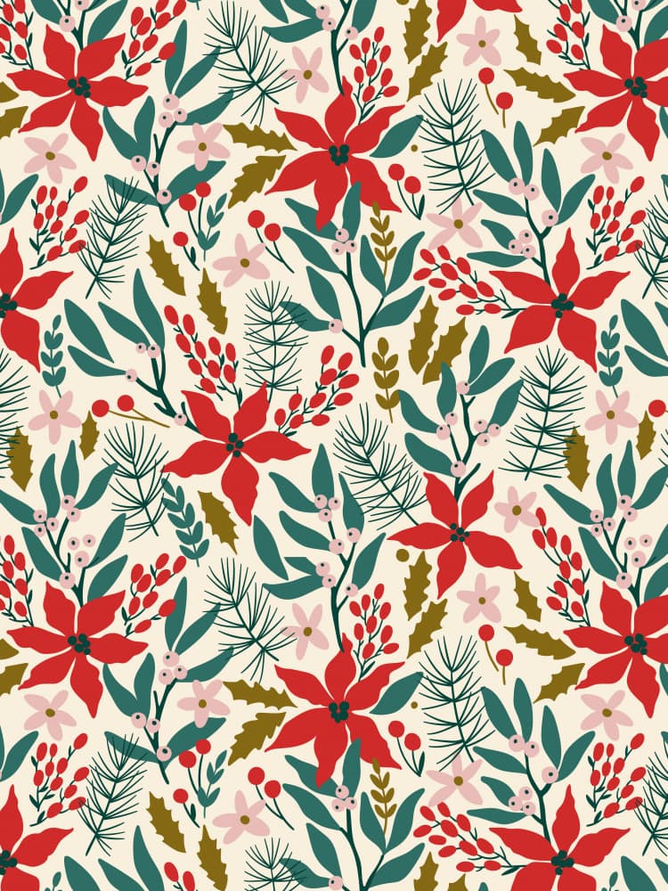 Festive Poinsettia Pattern by Maria Galybina — canvas wall art