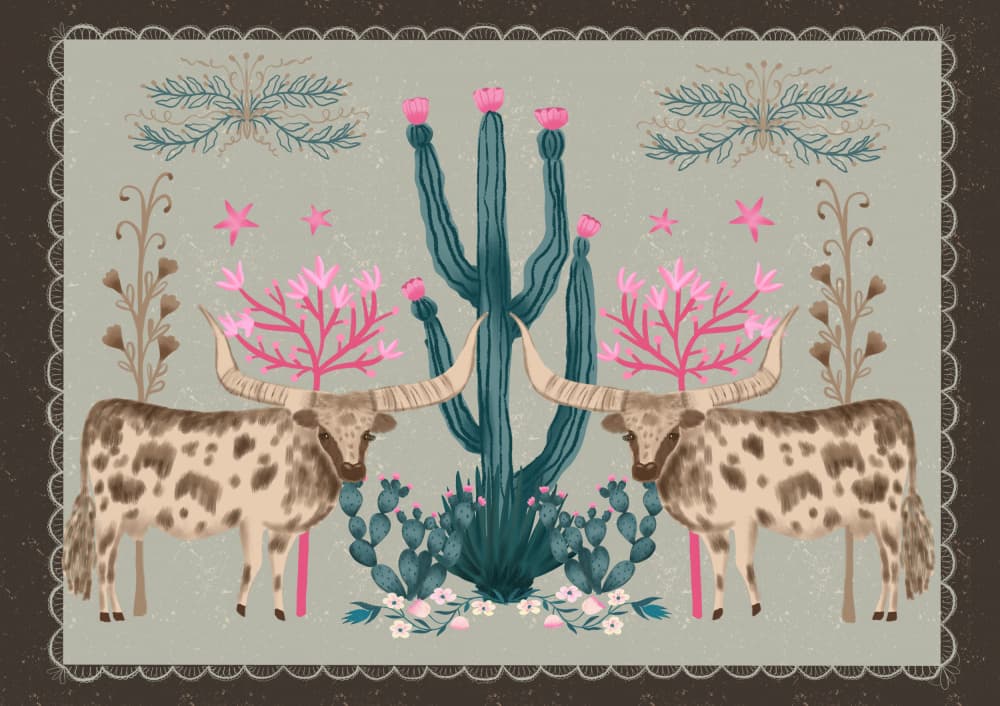 Blooming Desert Longhorns by Aliya Putrus — canvas wall art