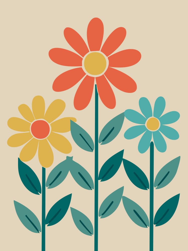 Colorful Retro Blooms by Andreas Magnusson — canvas wall art