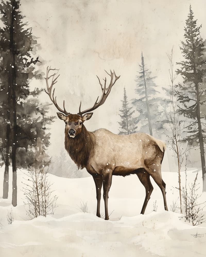 Elk Winter Nostalgia by Old Artists Studio IV — canvas wall art