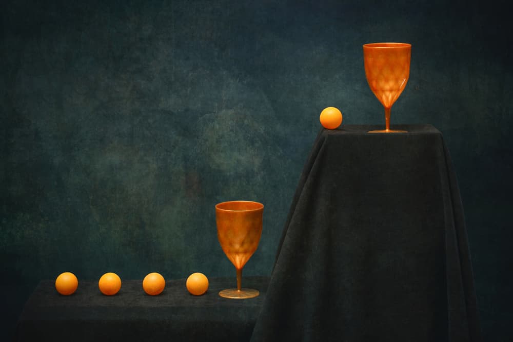 Golden Cups Orange Orbs by Brig Barkow — canvas wall art