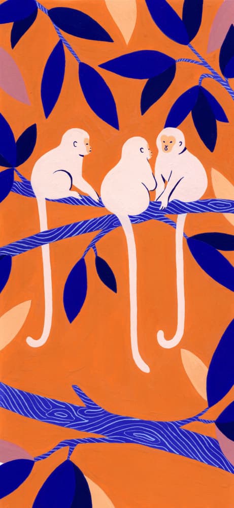 Colorful Tree Monkeys by Julie Lesouef — canvas wall art