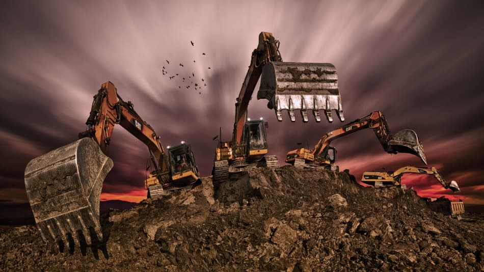 Industrial Excavators Sunset by Peter Majkut — canvas wall art