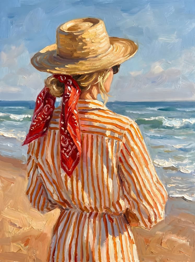 Straw Hat Beach Day by HUGO — canvas wall art
