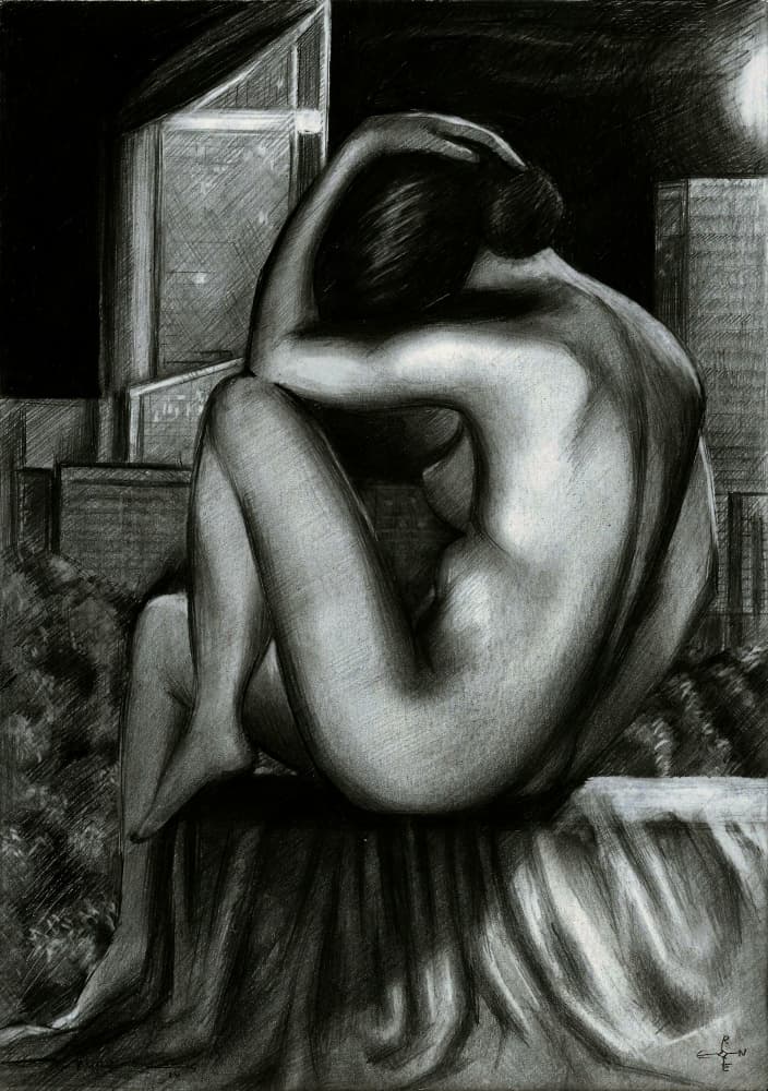 Pensive Urban Nude by Corné Akkers — canvas wall art