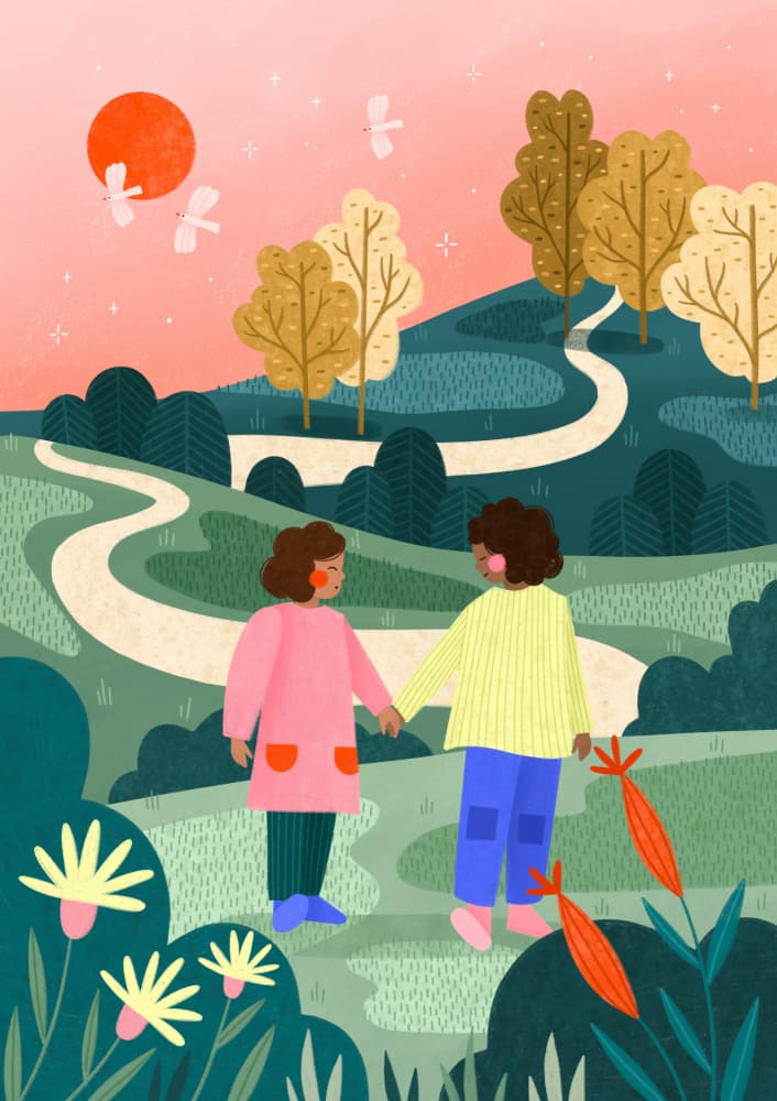 Friends Walking Winding Path by Bea Müller — canvas wall art