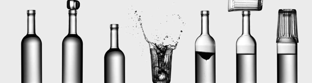 Clear Bottles Liquid Splash by Valeriy Kasmasov — canvas wall art