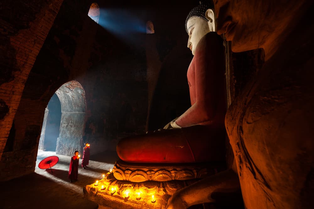 Monks in Sacred Light by SANJOY SENGUPTA — canvas wall art