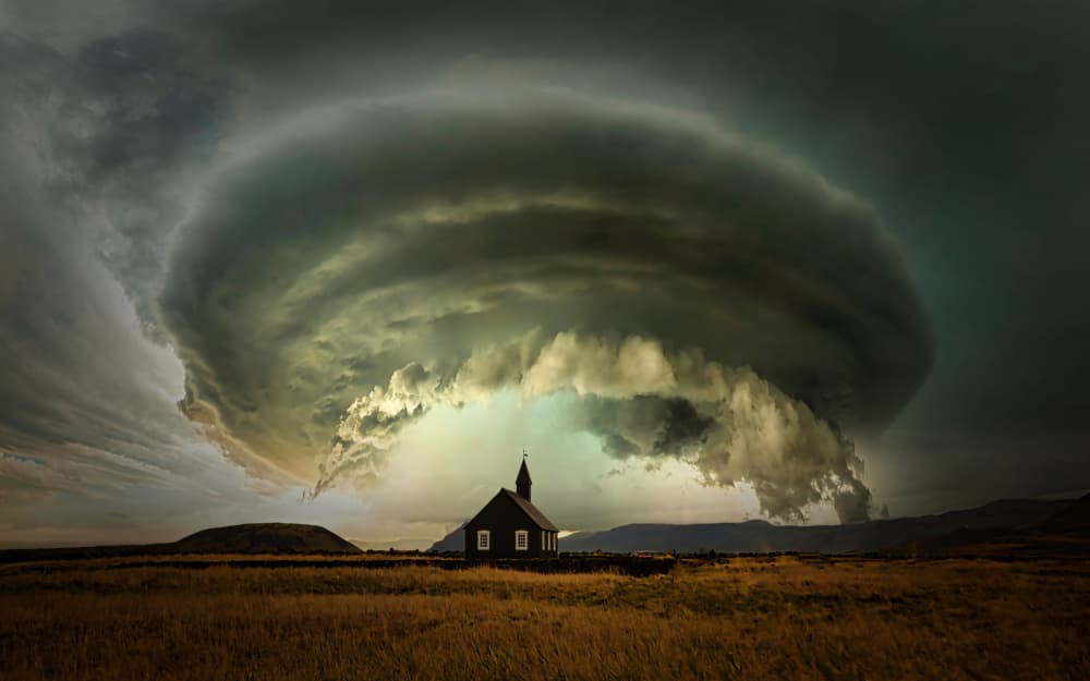 Dramatic Black Church Storm by Saskia Dingemans — canvas wall art