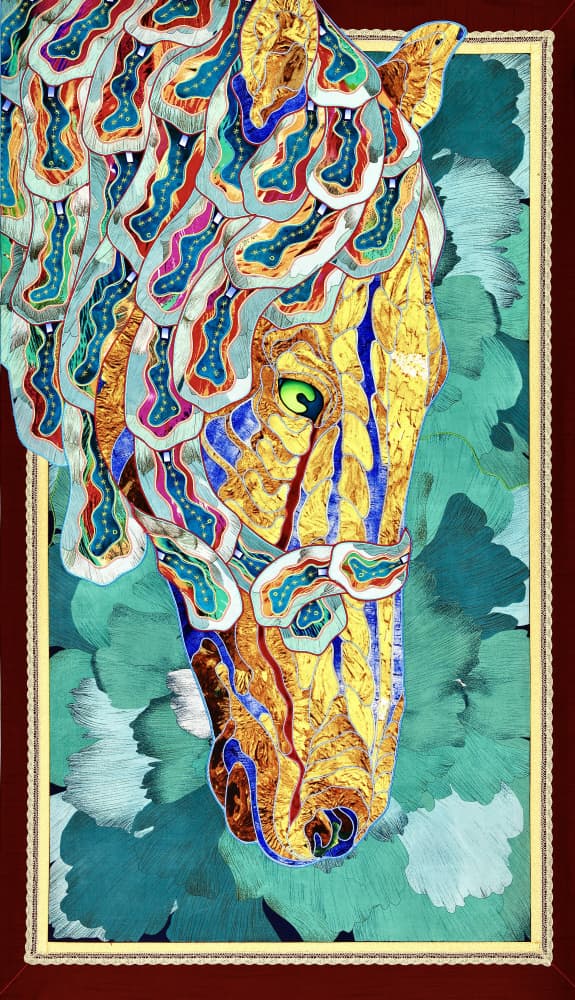 Golden Mosaic Horse by Kostyantin Malginov — canvas wall art