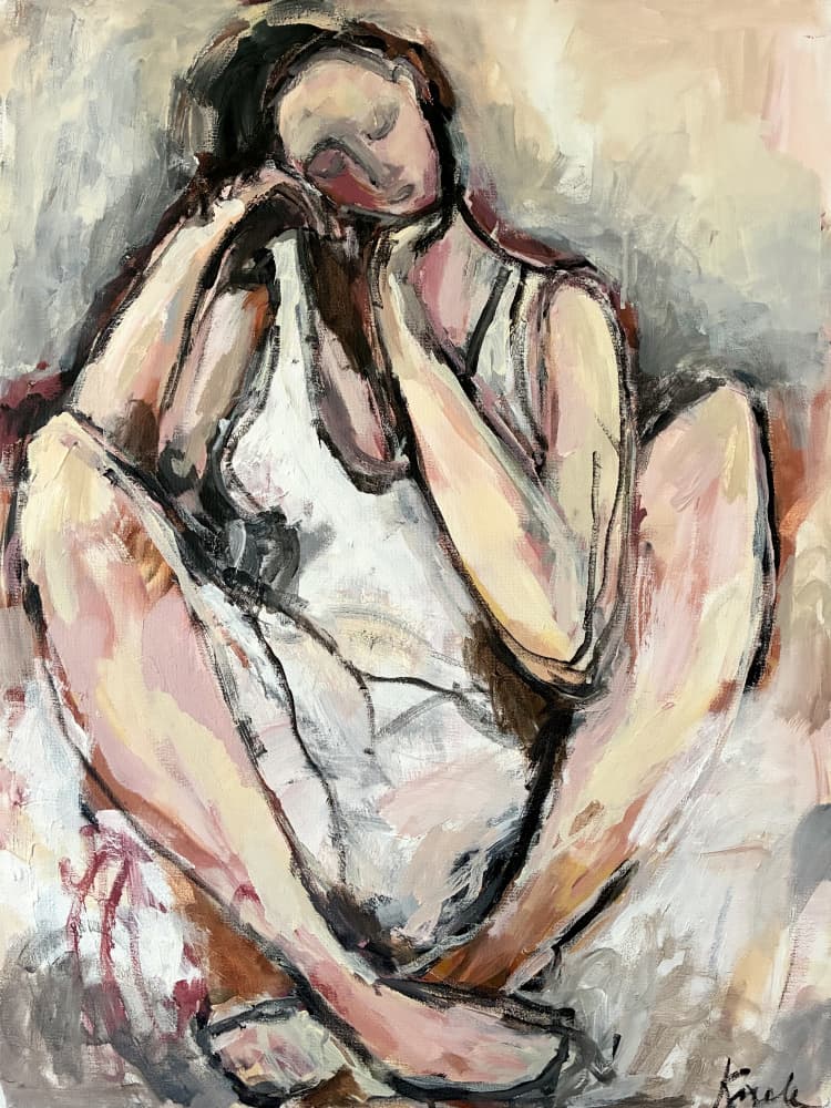Pensive Seated Woman by Magdalena  Krzak — canvas wall art
