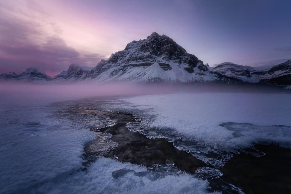 Winter Mountain Purple Glow by Yongnan Li （李永男） — canvas wall art
