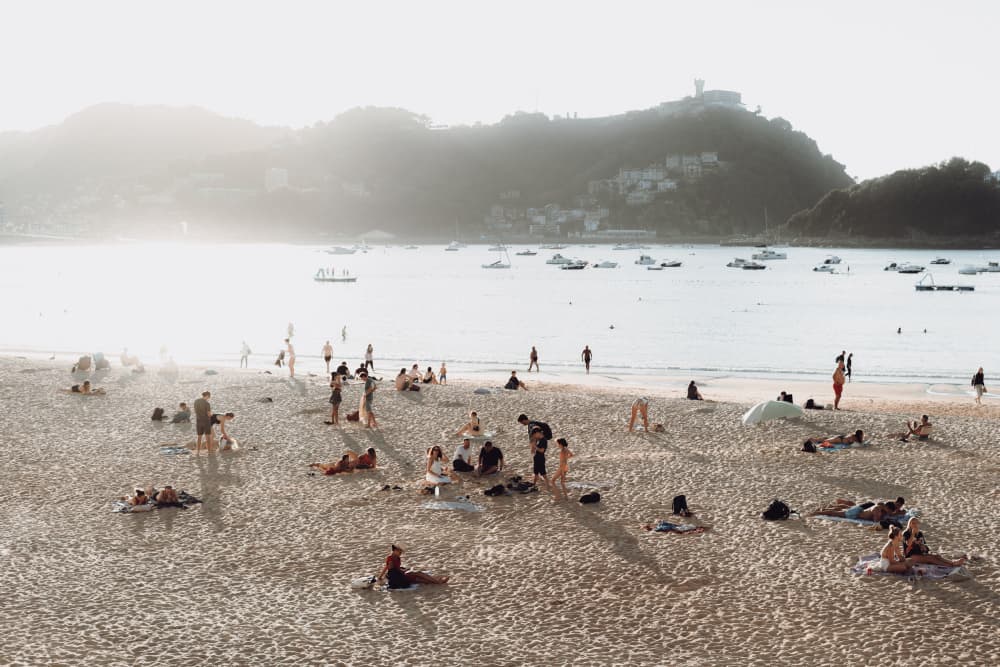 Soft Taupe &amp; Pale Grey Beach Scene in San Sebastián, Spain by Aimee Giles — canvas wall art