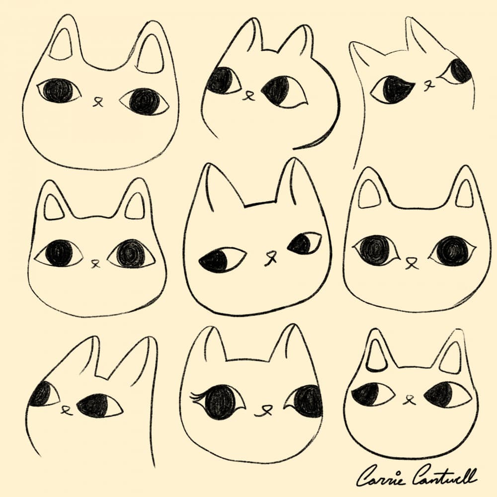 Kawaii Kitty Sketches by Carrie Cantwell — canvas wall art