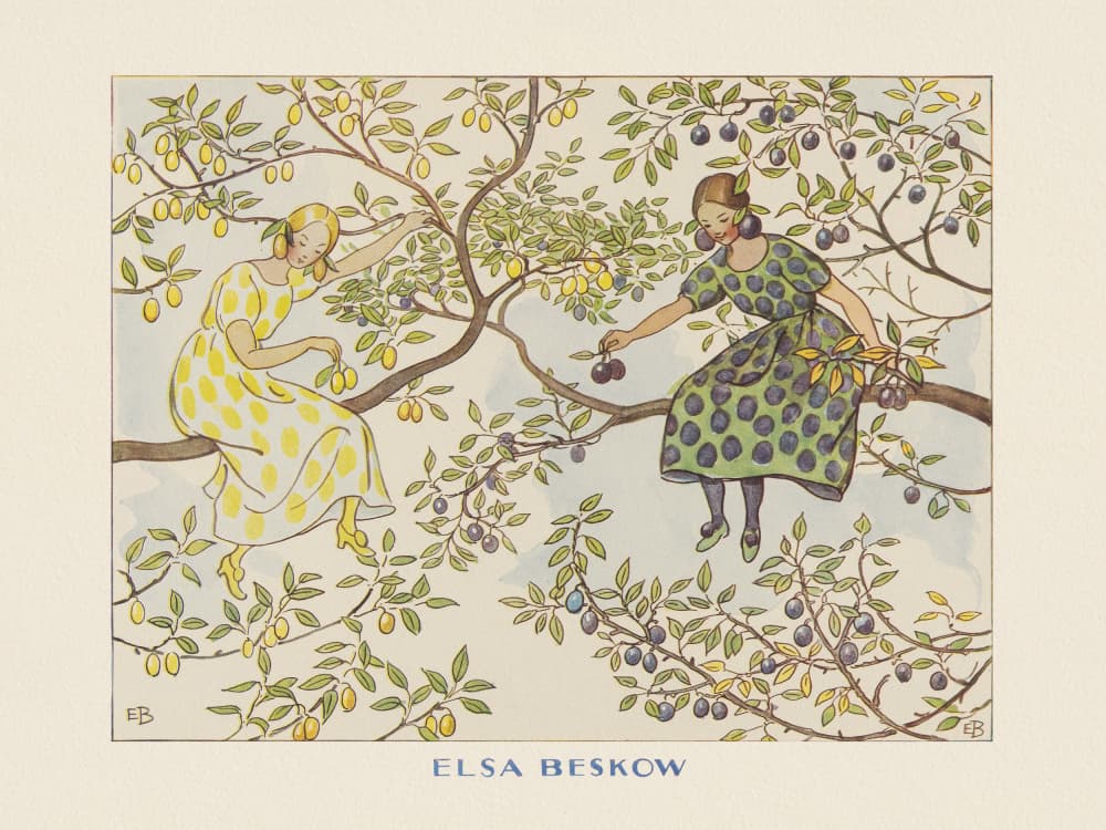 Tomtebobarnen  - Fröknarna Plommon Boarder by Elsa Beskow — canvas wall art