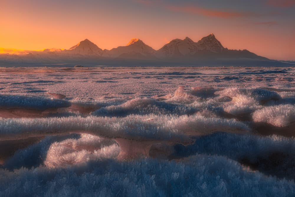Frozen Lake Mountain Glow by 吴子诚WuZiCheng — canvas wall art