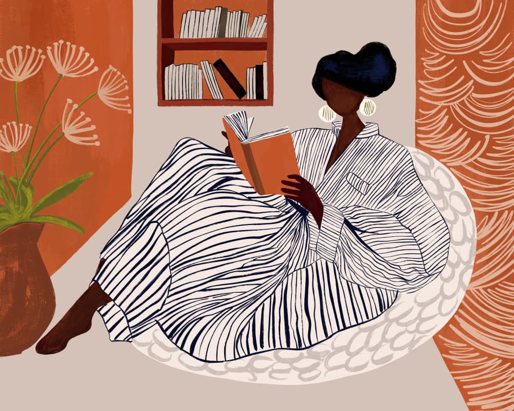 Cozy Reading Woman by CATS AND DOTZ — canvas wall art