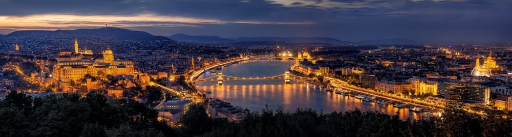 Budapest Night Panorama by Thomas D Mørkeberg — canvas wall art
