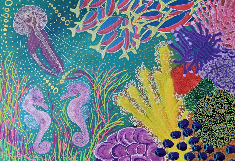 Vibrant Coral Reef Life by Olea Huuska — canvas wall art