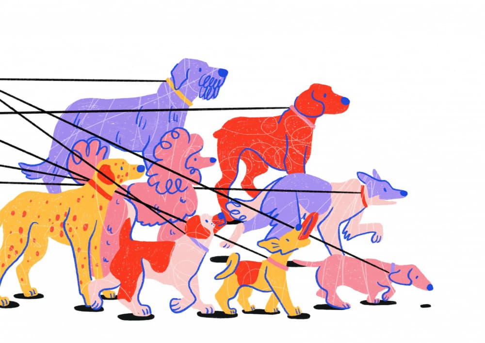 Colorful Dog Parade by Eliott Bulpett — canvas wall art
