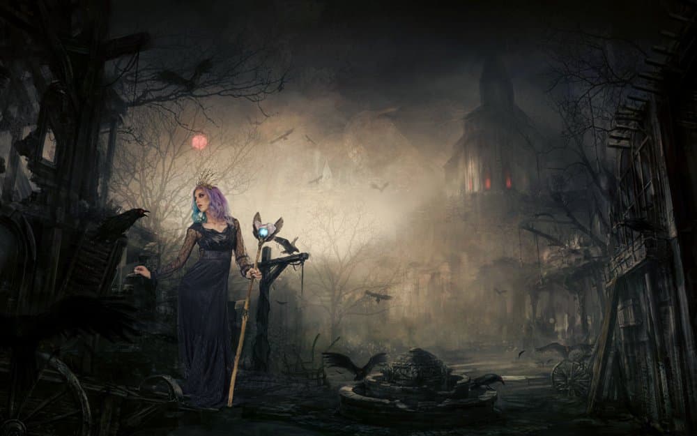 Sorceress Under Red Moon by Pagan_Moon — canvas wall art