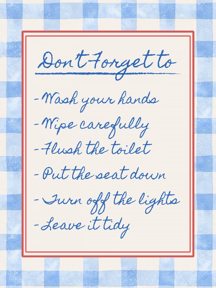 Blue Gingham Bathroom Rules by Jolly and Dash — canvas wall art