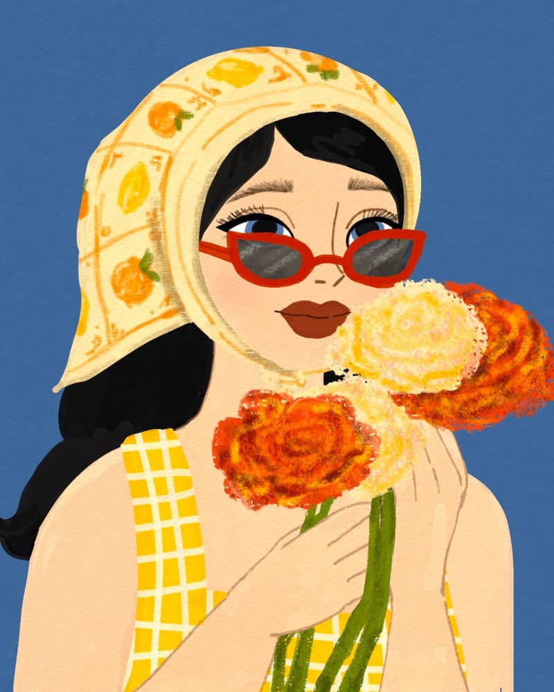 Retro Girl With Flowers by Dianne Nicole Fernando — canvas wall art