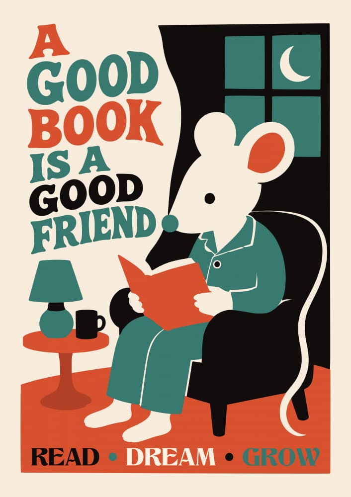Cozy Mouse Night Reading by Patryk Krygowski — canvas wall art